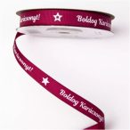   Ripsz szalag 12mm x 20m "Boldog Karácsonyt!" feliratos - Burgundi