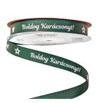   Ripsz szalag 12mm x 20m "Boldog Karácsonyt!" feliratos - Sötétzöld