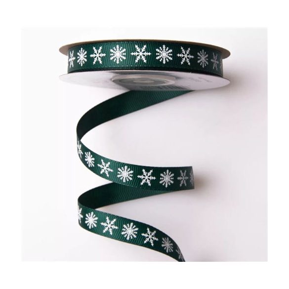 Ripsz szalag 12mm x 20m "Hópelyhes" - Sötétzöld