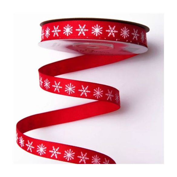 Ripsz szalag 12mm x 20m "Hópelyhes" - Piros