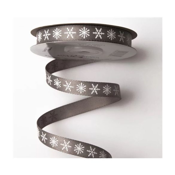 Ripsz szalag 12mm x 20m "Hópelyhes" - Szürke