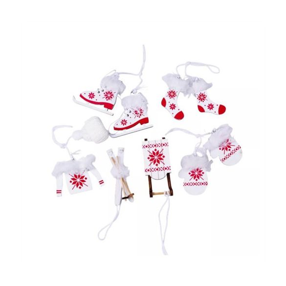 Karácsonyfadísz szőrmés akasztható 3,2x7,5 cm, 3,5x4,5 cm - Fehér S/6