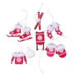   Karácsonyfadísz szőrmés akasztható 3,2x7,5 cm, 3,5x4,5 cm - Piros S/6