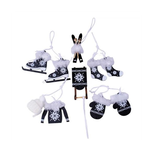 Karácsonyfadísz szőrmés akasztható 3,2x7,5 cm, 3,5x4,5cm - Fekete S/6