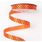 Szatén szalag 12mm/20m fekete pöttyös - Narancssárga