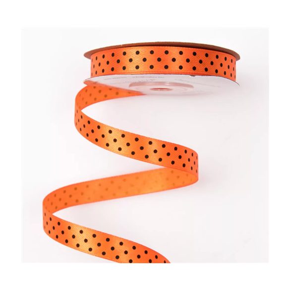 Szatén szalag 12mm/20m fekete pöttyös - Narancssárga