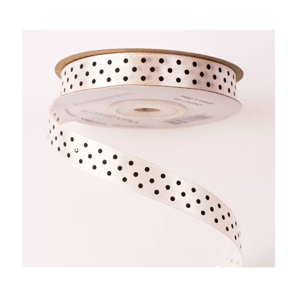 Szatén szalag 12mm x 20m fekete pöttyös - Pezsgő