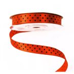 Szatén szalag 12mm/20m fekete pöttyös - Piros