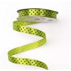 Szatén szalag 12mm/20m fekete pöttyös - Teazöld