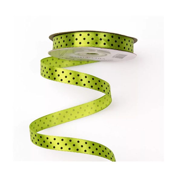 Szatén szalag 12mm/20m fekete pöttyös - Teazöld