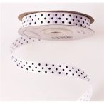Szatén szalag 12mm/20m fekete pöttyös - Fehér