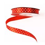 Szatén szalag 12mm/20m fehér pöttyös - Piros
