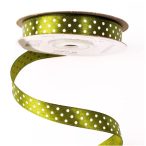 Szatén szalag 12mm/20m fehér pöttyös - Olivazöld