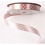 Szatén szalag 12mm/20m fehér pöttyös - Púder