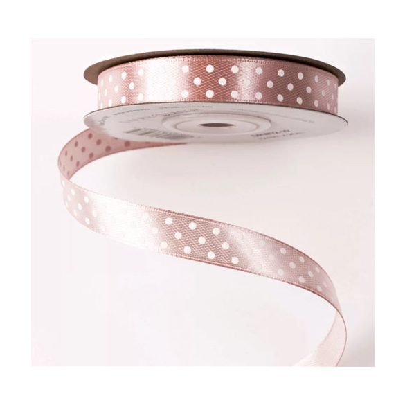 Szatén szalag 12mm/20m fehér pöttyös - Púder