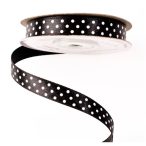 Szatén szalag 12mm/20m fehér pöttyös - Fekete