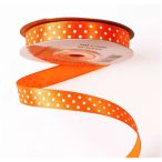  Szatén szalag 12mm/20m fehér pöttyös - Sötét narancssárga