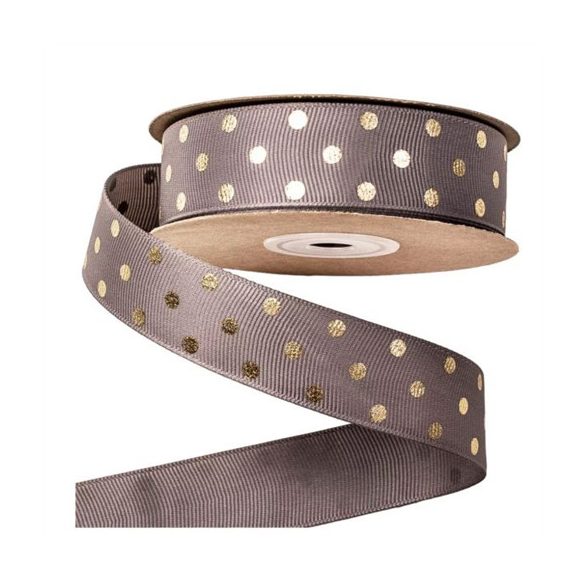 Ripsz szalag arany pöttyös 25mm/20m - Szürke