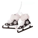   Szőrmés fa korcsolya 8,5x7x20,5 cm akasztható - Fekete/fehér