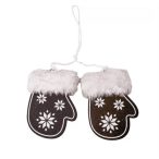   Szőrmés fa kesztyűcske 6,5x8,5x20,3 cm akasztható - Fekete/fehér