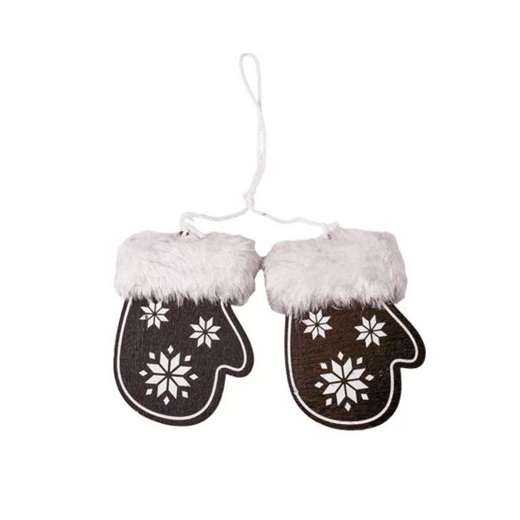 Szőrmés fa kesztyűcske 6,5x8,5x20,3 cm akasztható - Fekete/fehér