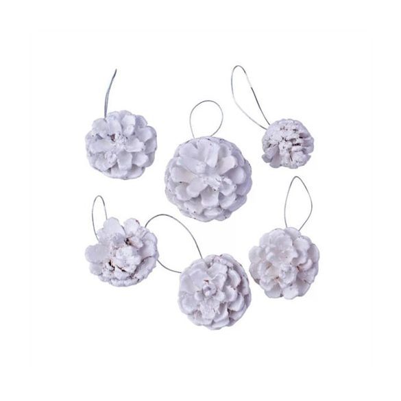 Toboz dísz 6 cm akasztható - Fehér S/6