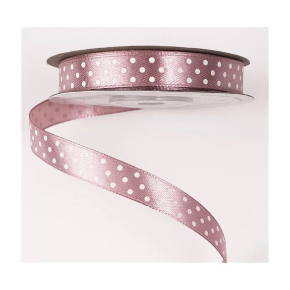 Szatén szalag 12mm/20m fehér pöttyös - Mályva