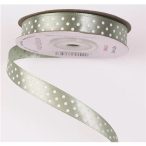 Szatén szalag 12mm x 20m fehér pöttyös - Vintage zöld