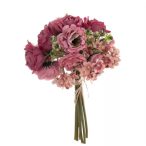   Selyemvirág gömb csokor 16,5 x 31 cm - Piros (4rózsa, 8boglárka, 4hortenzia)