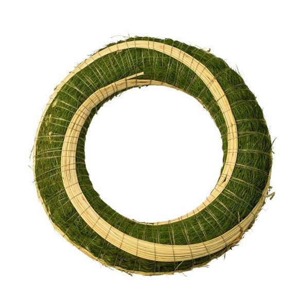 Szizállal bevont széna koszorúalap cirokkal díszítve 20cm - Zöld
