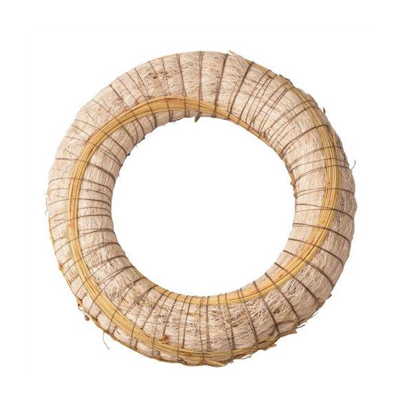 Szizállal bevont széna koszorúalap cirokkal díszítve 25cm - Fehér
