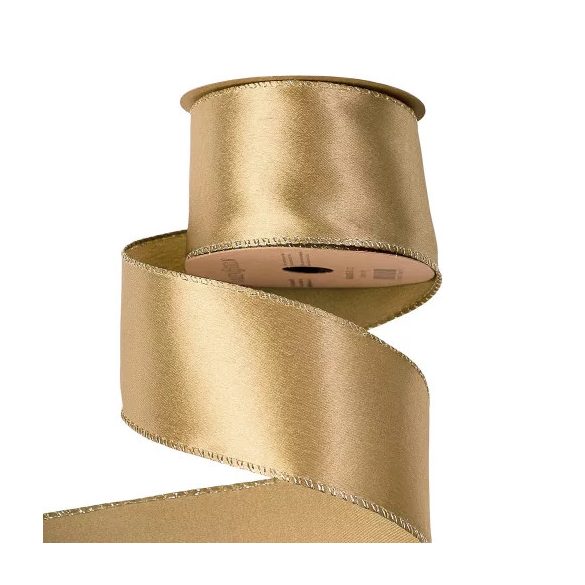Szatén szalag drótós szegéllyel 63mm/5m - Arany