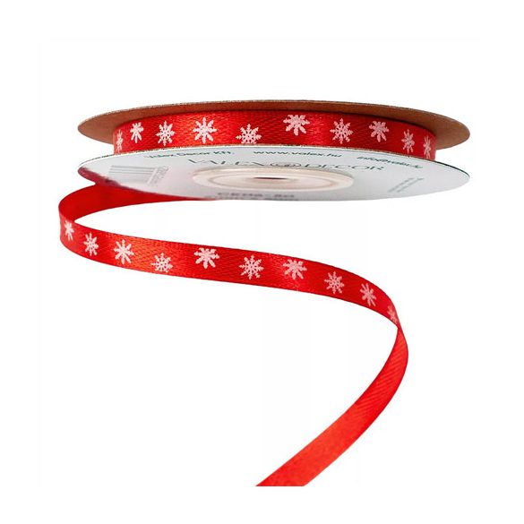 Szatén szalag 6mm x 20m Hópelyhes - Piros