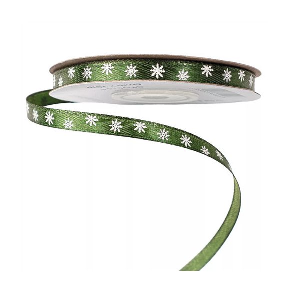 Szatén szalag 6mm x 20m Hópelyhes - Sötétzöld)