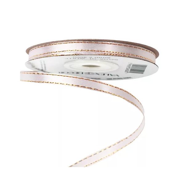 Szatén szalag arany szegéllyel 6mm/20m - Fehér