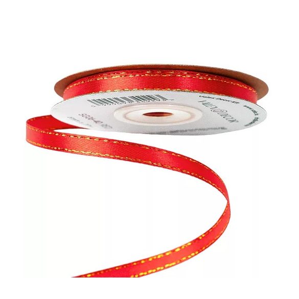Szatén szalag arany szegéllyel 6mm/20m - Piros