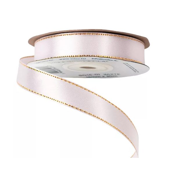 Szatén szalag arany szegéllyel 16mm/20m - Fehér