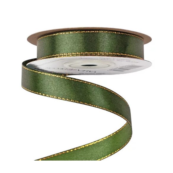 Szatén szalag arany szegéllyel 16mm/20m - Sötétzöld