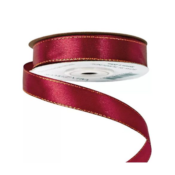 Szatén szalag arany szegéllyel 16mm/20m - Bordó