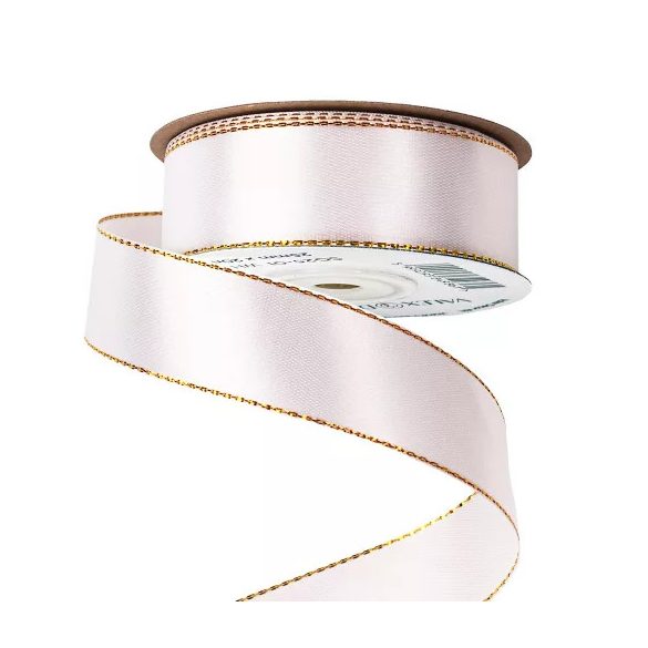 Szatén szalag arany szegéllyel 25mm/20m - Fehér