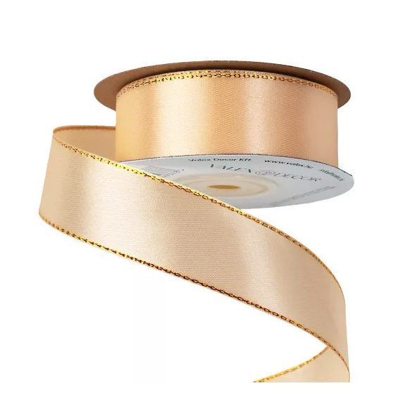 Szatén szalag arany szegéllyel 25mm/20m - Krém
