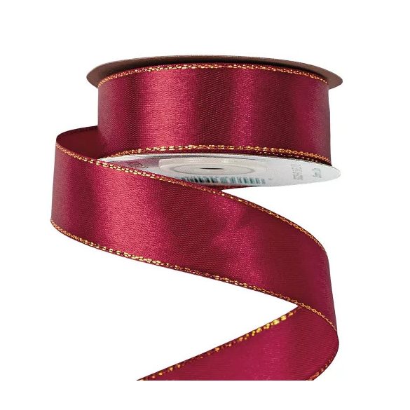 Szatén szalag arany szegéllyel 25mm/20m - Bordó