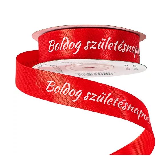 Szatén szalag "Boldog Születésnapot!" feliratos 20mm/20m - Piros