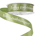   Szatén szalag "Boldog Születésnapot!" feliratos 20mm/20m - Mohazöld