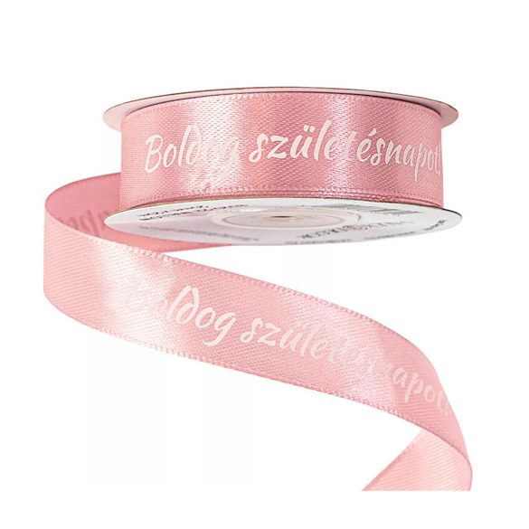 Szatén szalag "Boldog Születésnapot!" feliratos 20mm/20m - Mályva