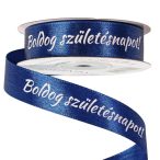   Szatén szalag "Boldog Születésnapot!" feliratos 20mm/20m - Tengerészkék