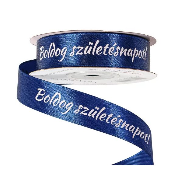 Szatén szalag "Boldog Születésnapot!" feliratos 20mm/20m - Tengerészkék