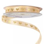   Szatén szalag "Arany szívecskés" 10mm/20m - Krém