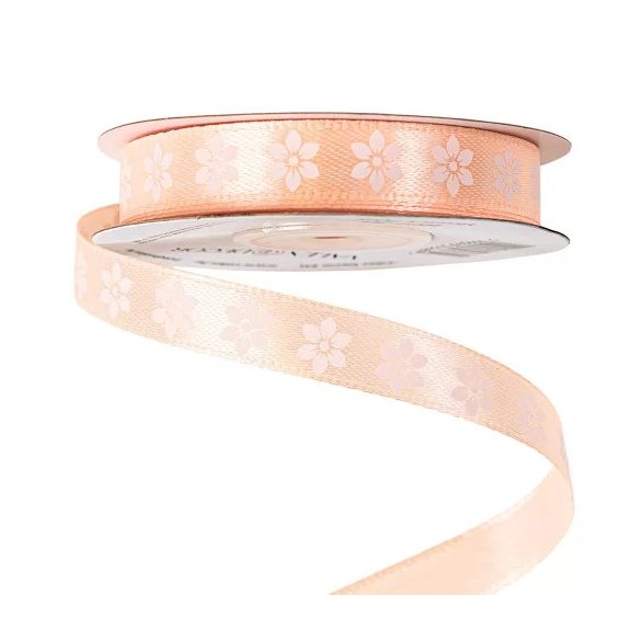 Szatén szalag "Virágmintás" 12mm/20m - Barack