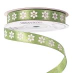   Szatén szalag "Virágmintás" 12mm/20m - Mohazöld